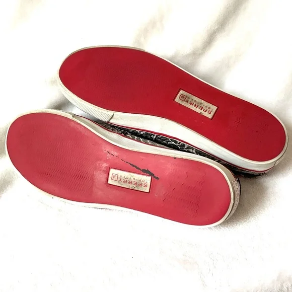 Black White Red Sperry Biscayne Sequined Loafer Lace Up Boat Shoes Size 8M - Picture 15 of 15